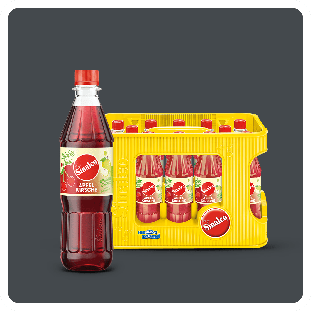 Sinalco Leichte Limo Apfel-Kirsch in der Halbliterflasche und im Kasten