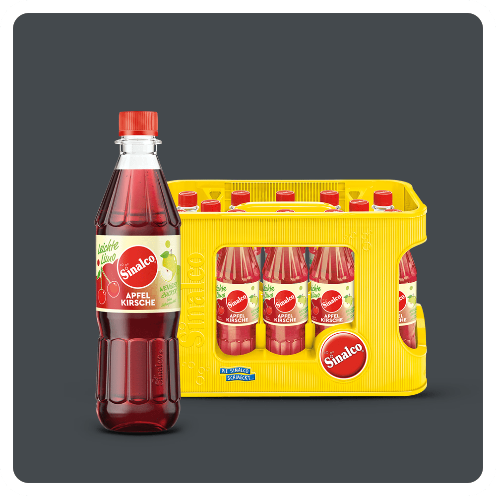 Sinalco Leichte Limo Apfel-Kirsch in der Halbliterflasche und im Kasten